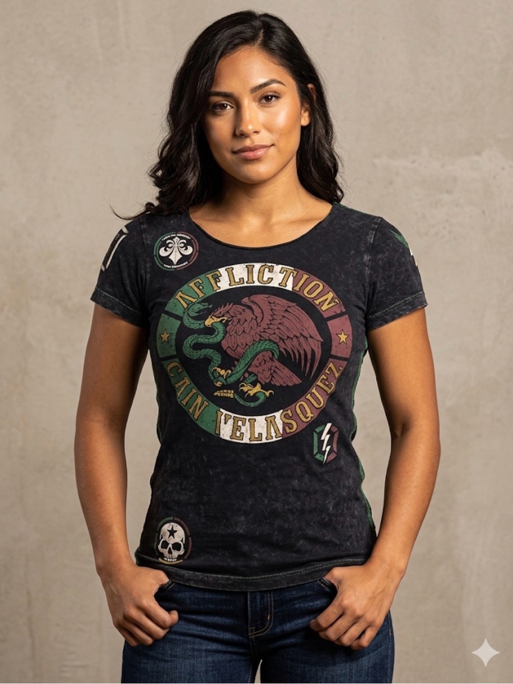 Affliction Black Short Sleeve Graphic Tee with Multicolor Crest